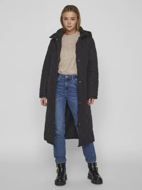 Vila Coats<KANTE QUILTED LONG COAT (BLACK)
