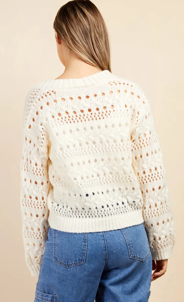 katie_open_knit_cardigan__3.webp Little Mistress Jumpers & Cardigans<KATIE OPEN KNIT CARDIGAN (CREAM)