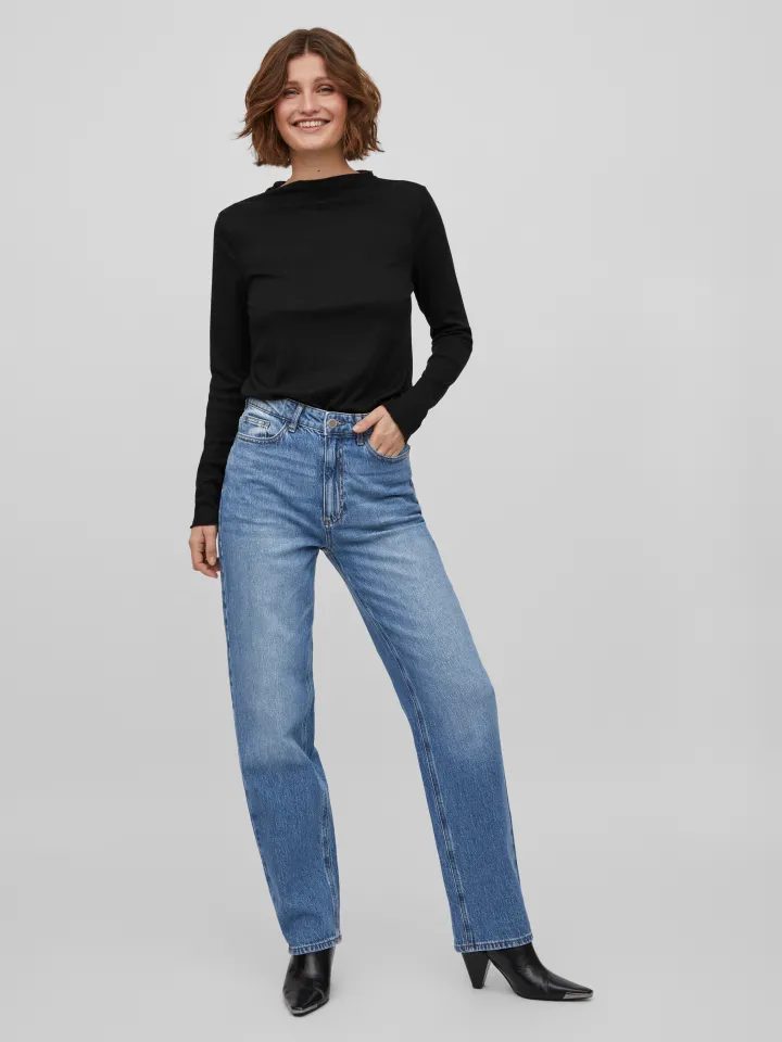 kelly_high_waist_jeans_me_0.webp Vila Pants | Jeans<Kelly High Waist Jeans (Medium Blue)