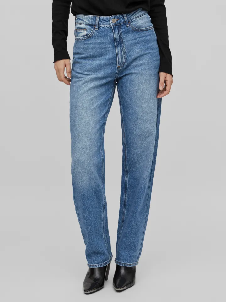 kelly_high_waist_jeans_me_3.webp Vila Pants | Jeans<Kelly High Waist Jeans (Medium Blue)