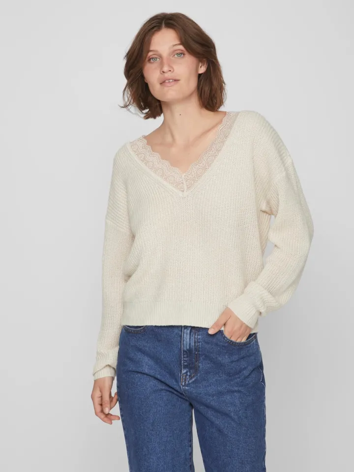lacy_vneck_jumper_natural_0.webp Vila Jumpers & Cardigans<LACY V-NECK JUMPER (NATURAL MELANGE)