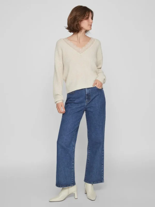 Vila Jumpers & Cardigans<LACY V-NECK JUMPER (NATURAL MELANGE)
