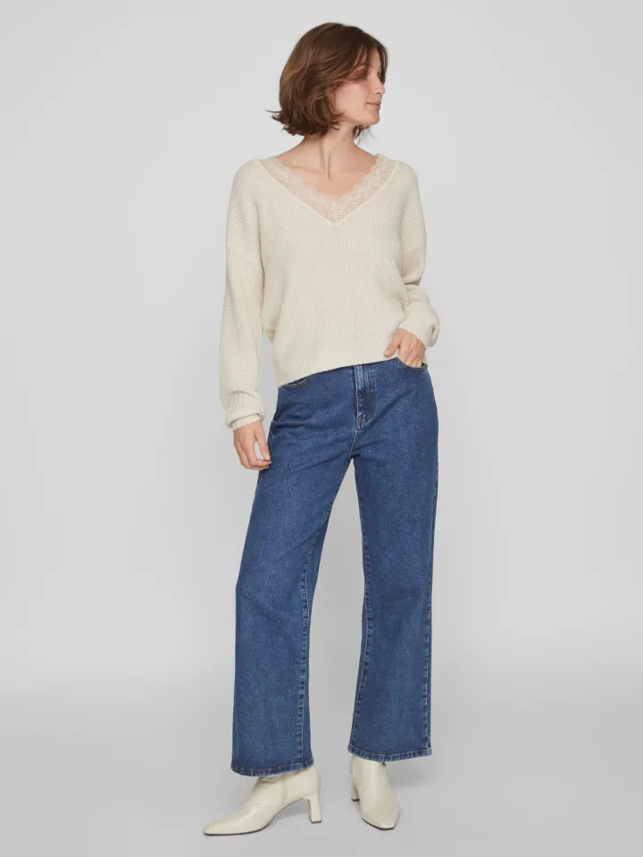lacy_vneck_jumper_natural_1.webp Vila Jumpers & Cardigans<LACY V-NECK JUMPER (NATURAL MELANGE)
