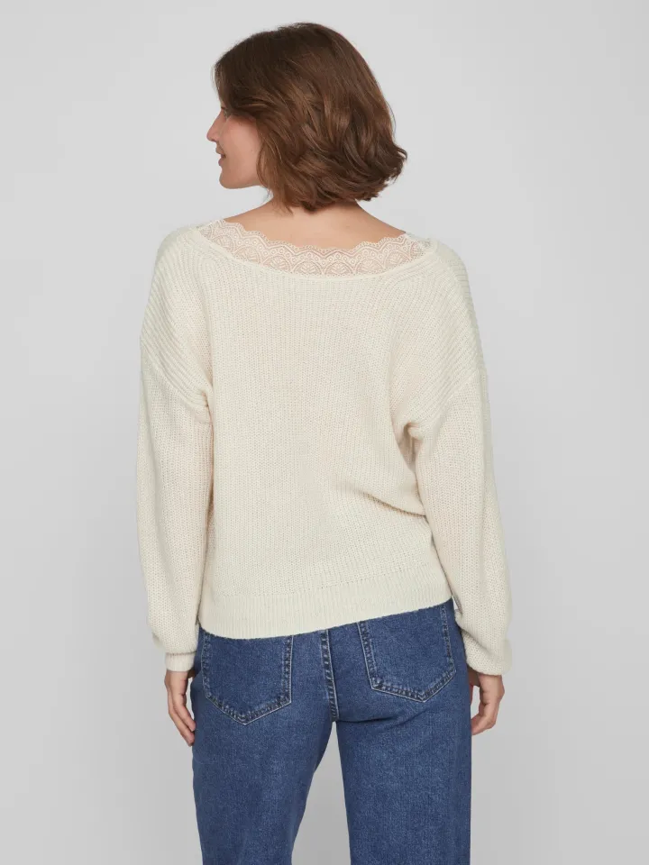 lacy_vneck_jumper_natural_4.webp Vila Jumpers & Cardigans<LACY V-NECK JUMPER (NATURAL MELANGE)