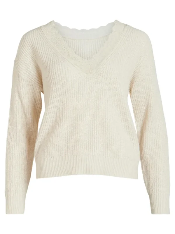Vila Jumpers & Cardigans<LACY V-NECK JUMPER (NATURAL MELANGE)