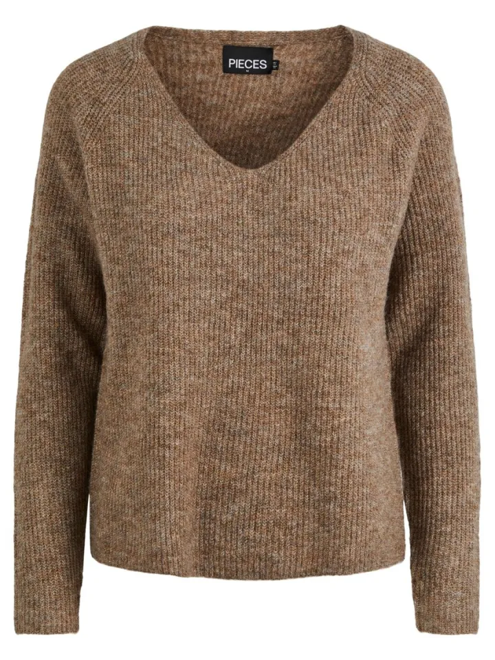 lelle_vneck_jumper_fossil_4.webp Pieces Jumpers & Cardigans<Lelle V-Neck Jumper (Fossil)