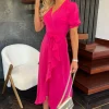 Girl in Mind Occasionwear<Leona Split Hem Frill Detail Maxi Dress (Pink)