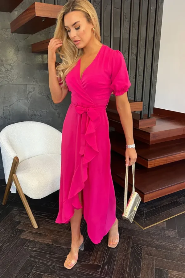 Girl in Mind Occasionwear<Leona Split Hem Frill Detail Maxi Dress (Pink)
