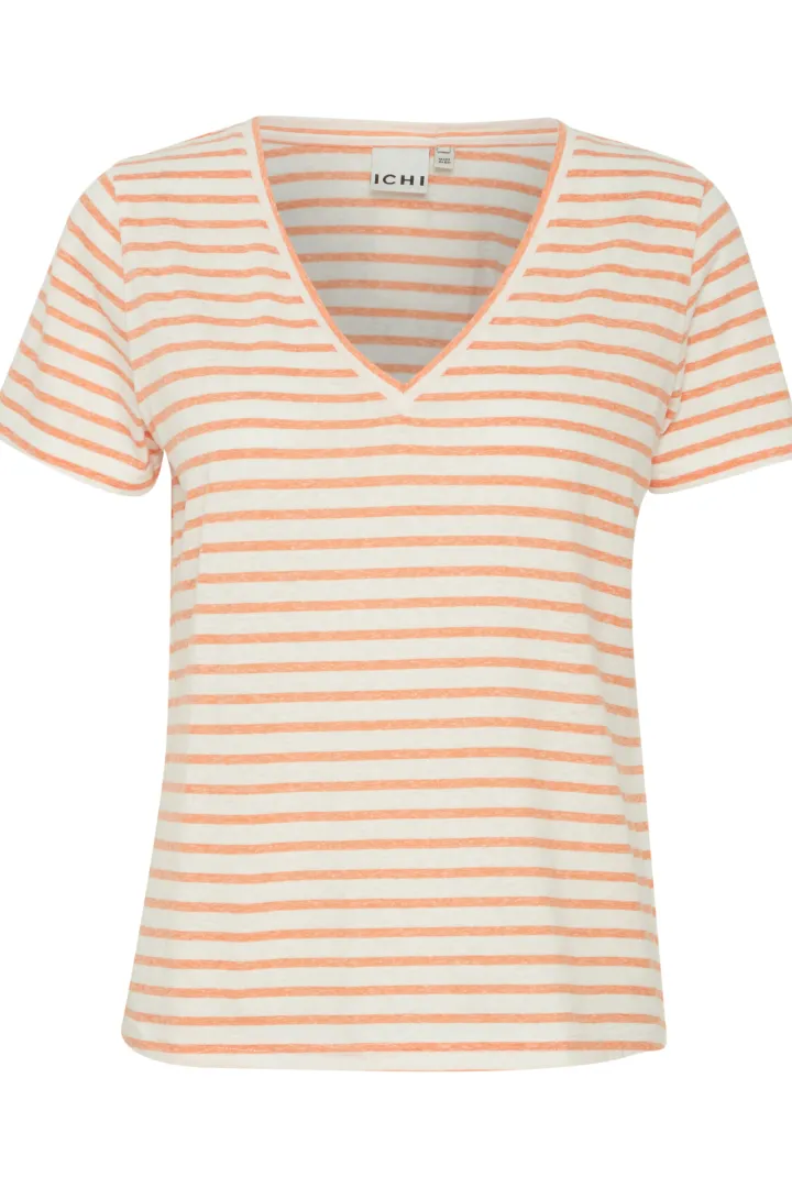 lietta_tshirt_coral_rose__1.webp Ichi T-Shirts<LIETTA T-SHIRT (CORAL ROSE STRIPE)