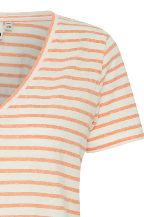 Ichi T-Shirts<LIETTA T-SHIRT (CORAL ROSE STRIPE)