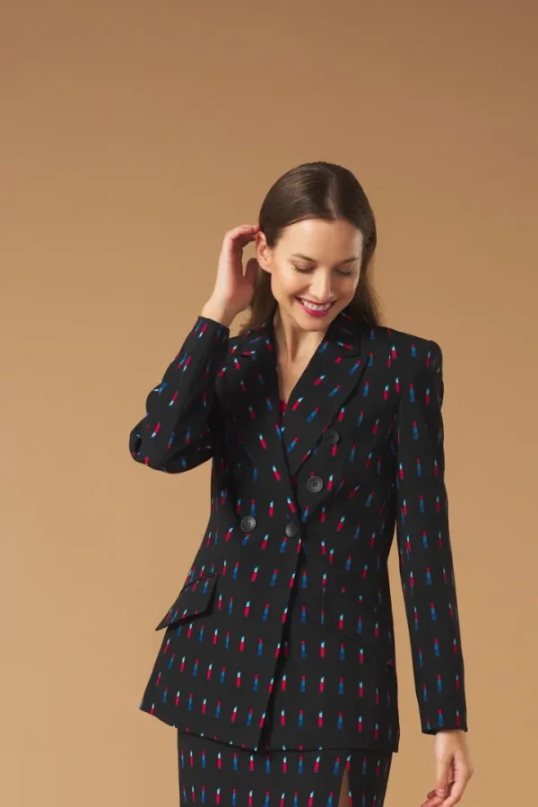 Minueto Jackets | Blazers<LIPSTICK BLAZER JACKET (BLACK/MULTI)