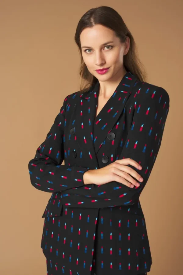 Minueto Jackets | Blazers<LIPSTICK BLAZER JACKET (BLACK/MULTI)
