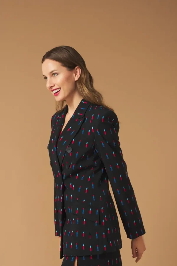 Minueto Jackets | Blazers<LIPSTICK BLAZER JACKET (BLACK/MULTI)