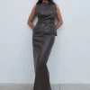 Pretty Lavish Camis & Vests | Co-Ords<Maeve High Neck Faux Leather Top (Dark Chocolate )