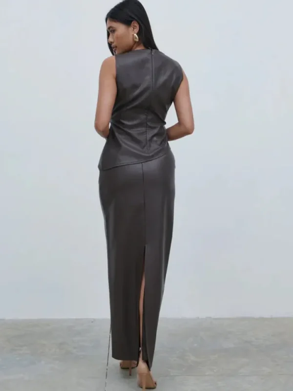 Pretty Lavish Camis & Vests | Co-Ords<Maeve High Neck Faux Leather Top (Dark Chocolate )