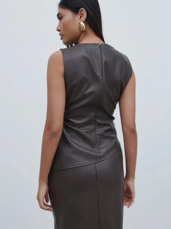 Pretty Lavish Camis & Vests | Co-Ords<Maeve High Neck Faux Leather Top (Dark Chocolate )
