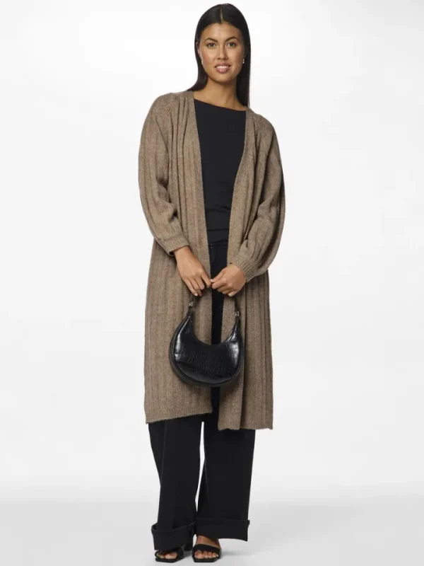 Pieces Jumpers & Cardigans<Maggy Long Knit Cardigan (Taupe Grey)