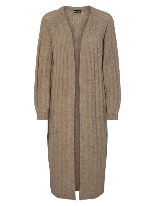 Pieces Jumpers & Cardigans<Maggy Long Knit Cardigan (Taupe Grey)