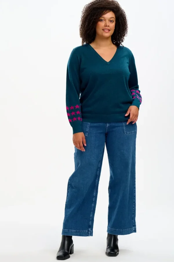 Sugarhill Jumpers & Cardigans<MARCELLA V-NECK JUMPER (TEAL/STARLIGHT)