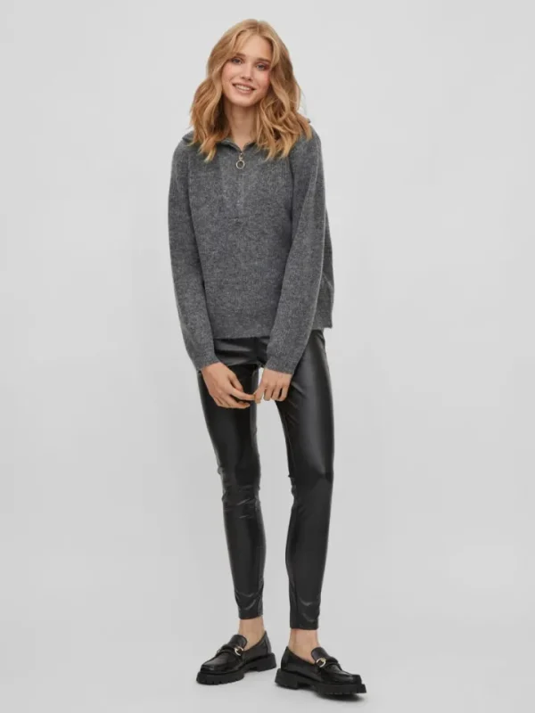 Vila Jumpers & Cardigans<Mathilda Zip Neck Jumper (Medium Grey Melange)