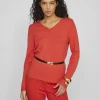Vila Jumpers & Cardigans<Miela V-Neck Jumper (Aurora Red/Dark Melan)