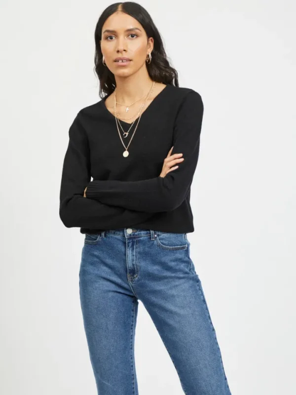 Vila Jumpers & Cardigans<MIELA V-NECK JUMPER (BLACK)