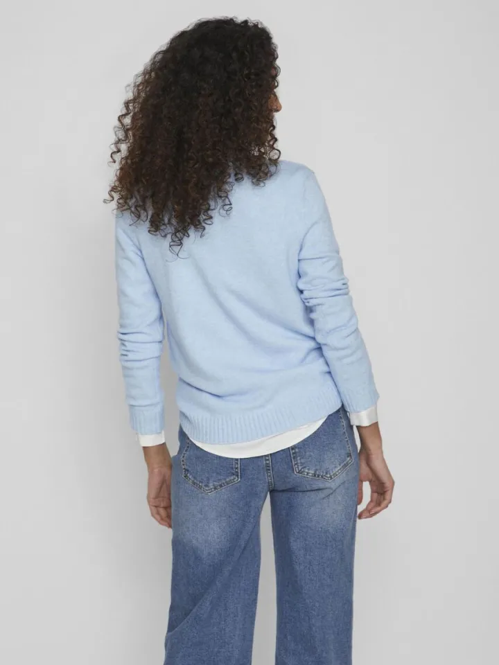 miela_vneck_jumper_blue_m_3.webp Vila Jumpers & Cardigans<MIELA V-NECK JUMPER (BLUE MELANGE)