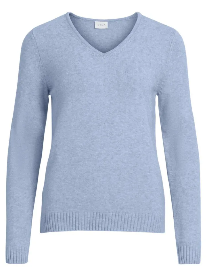 miela_vneck_jumper_blue_m_4.webp Vila Jumpers & Cardigans<MIELA V-NECK JUMPER (BLUE MELANGE)