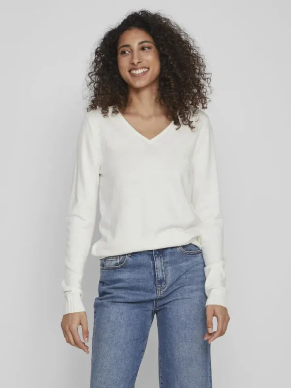 Vila Jumpers & Cardigans<MIELA V-NECK JUMPER (WHITE)