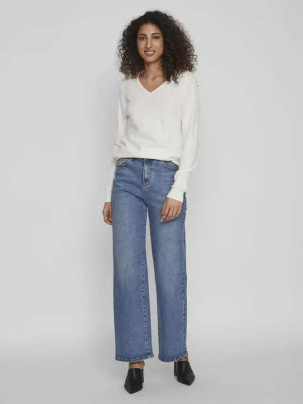 Vila Jumpers & Cardigans<MIELA V-NECK JUMPER (WHITE)