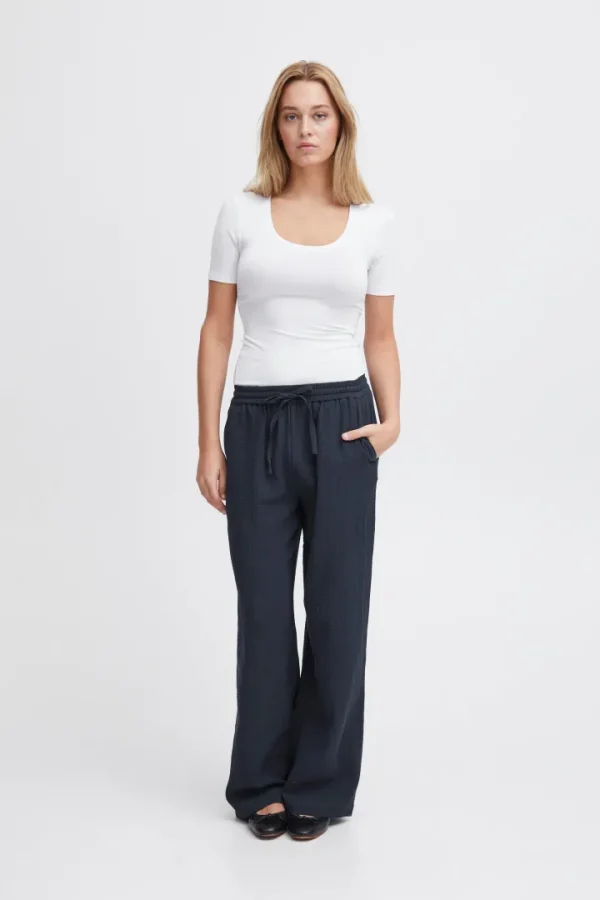 Ichi Pants<MIKA WIDE LEG TROUSERS (NAVY)