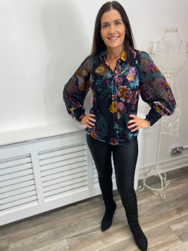 Zibi Shirts & Blouses<MILO VELVET SHIRT (BLACK)