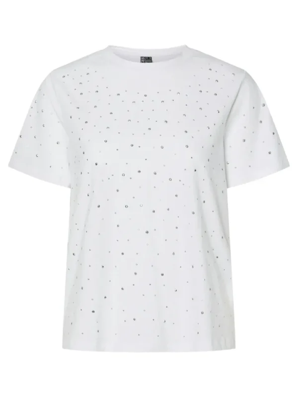 Pieces T-Shirts<Nadine Studded T-Shirt (Bright White)