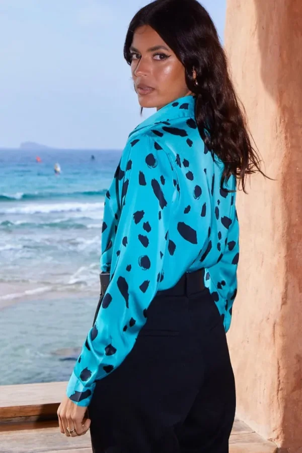 Dancing Leopard Shirts & Blouses<Nevada Shirt (Abstract Dot Black on Teal)