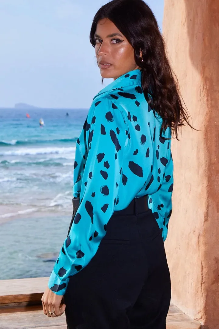 nevada_shirt_abstract_dot_3.webp Dancing Leopard Shirts & Blouses<Nevada Shirt (Abstract Dot Black on Teal)