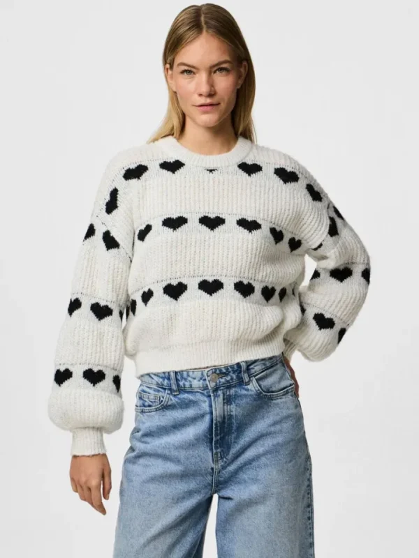Pieces Jumpers & Cardigans<Nove Knit Jumper (Cloud Dancer/Black Heart)