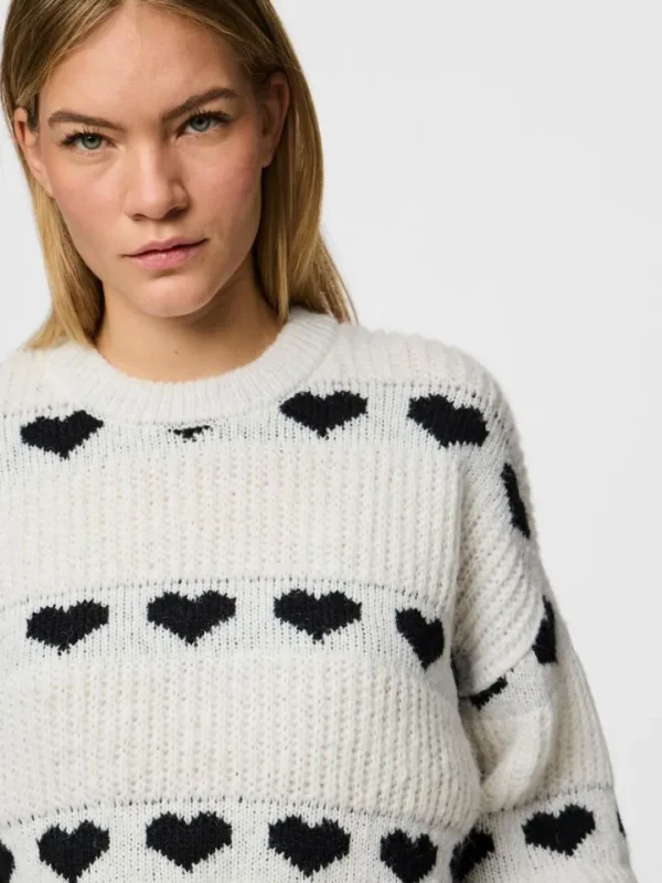 Pieces Jumpers & Cardigans<Nove Knit Jumper (Cloud Dancer/Black Heart)