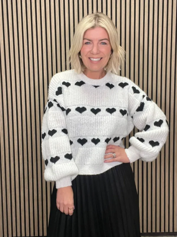 Pieces Jumpers & Cardigans<Nove Knit Jumper (Cloud Dancer/Black Heart)