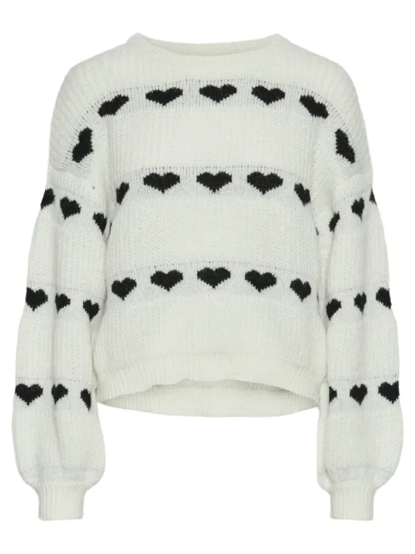 Pieces Jumpers & Cardigans<Nove Knit Jumper (Cloud Dancer/Black Heart)