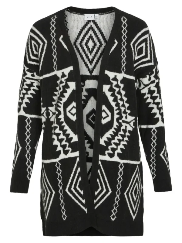 Vila Jumpers & Cardigans<Paula Long Knit Cardigan (Black/Cloud Dancer)