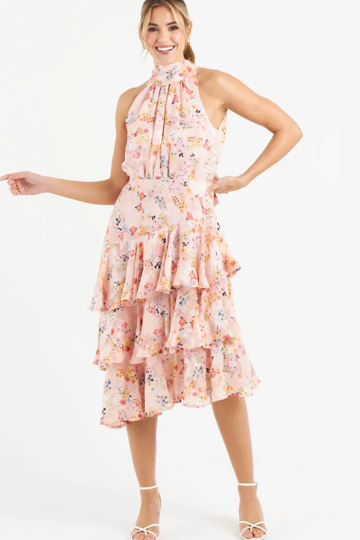 pia_tiered_dress_pink_flo_0.webp Zibi Occasionwear<Pia Tiered Dress (Pink Floral)
