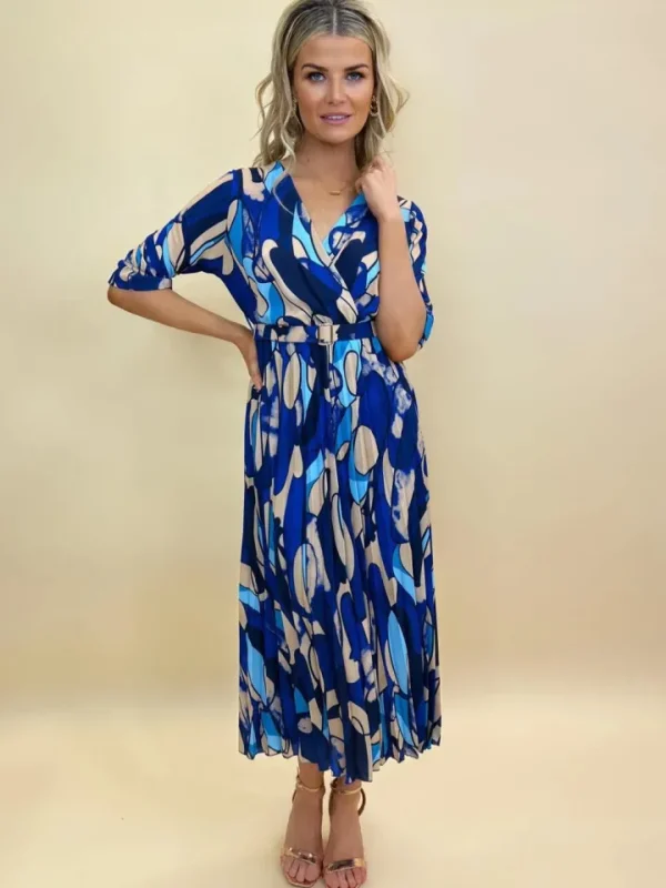 Kate & Pippa Occasionwear<POSITANO MIDI DRESS (BLUE/CREAM)