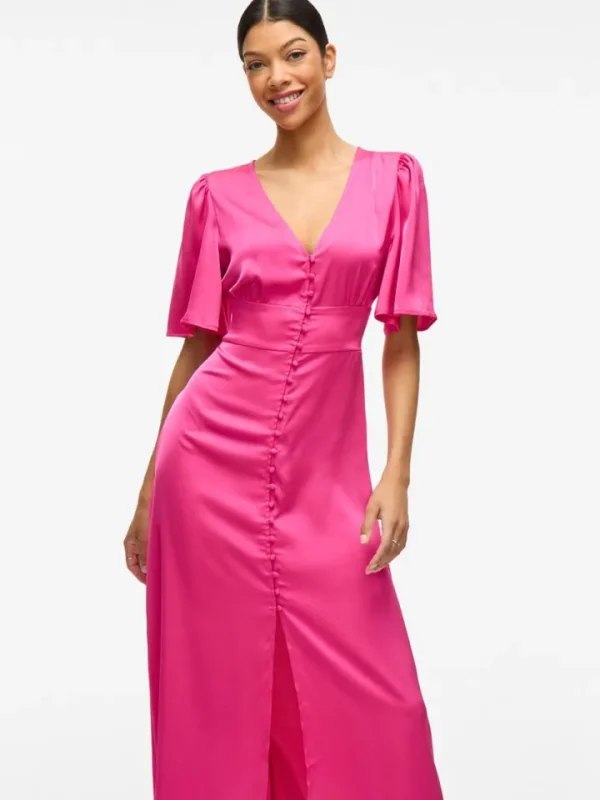 Vila Occasionwear | Dresses<Ravenna V-Neck Ankle Dress (Raspberry Rose)