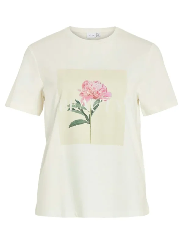 Vila T-Shirts<Rose T-Shirt (Snow White/Pink Flower)