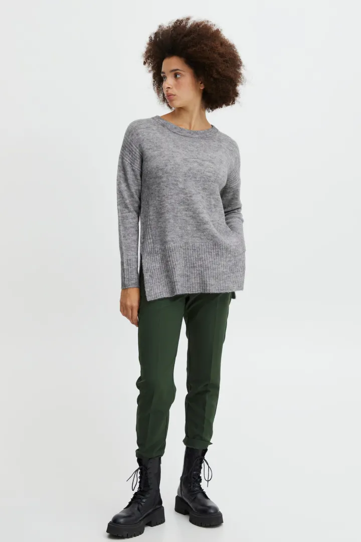 sam_jumper_grey_melange_0.webp Ichi Jumpers & Cardigans<SAM JUMPER (GREY MELANGE)