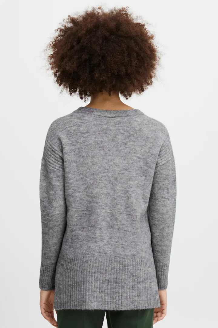 sam_jumper_grey_melange_4.webp Ichi Jumpers & Cardigans<SAM JUMPER (GREY MELANGE)