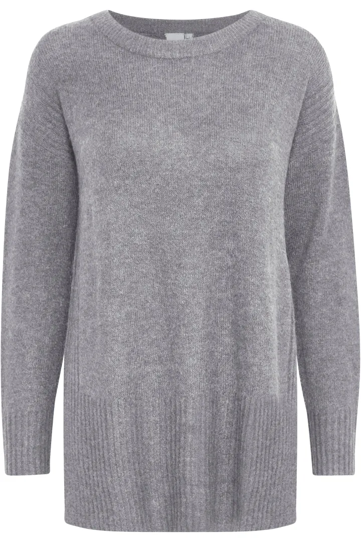 sam_jumper_grey_melange_5.webp Ichi Jumpers & Cardigans<SAM JUMPER (GREY MELANGE)
