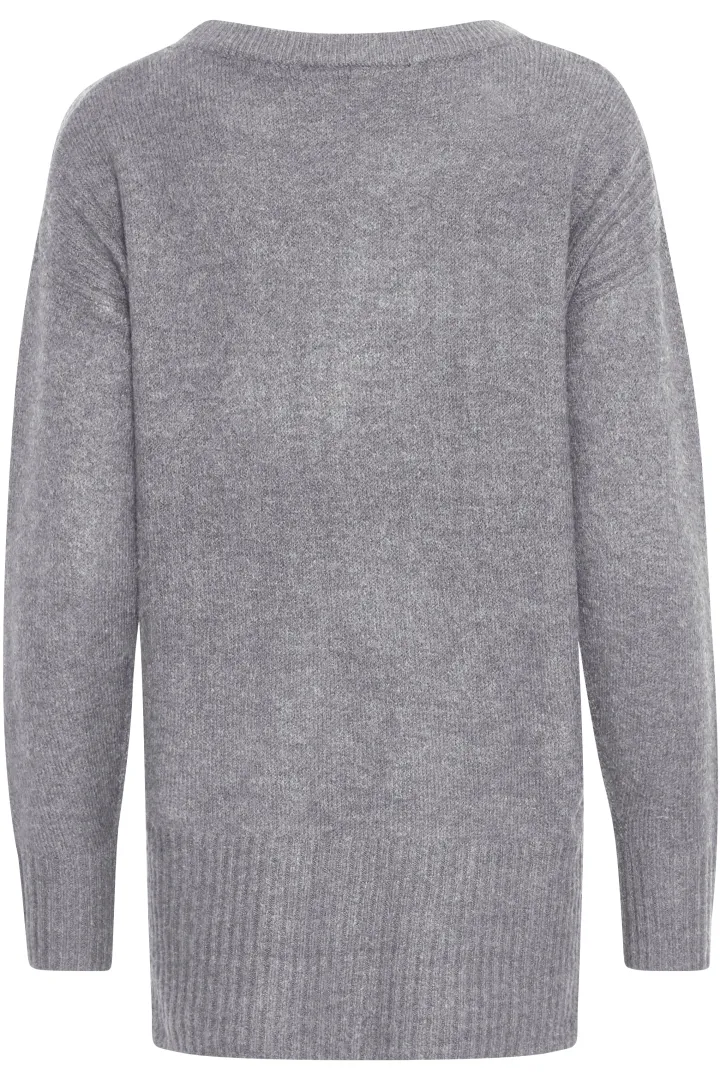 sam_jumper_grey_melange_6.webp Ichi Jumpers & Cardigans<SAM JUMPER (GREY MELANGE)