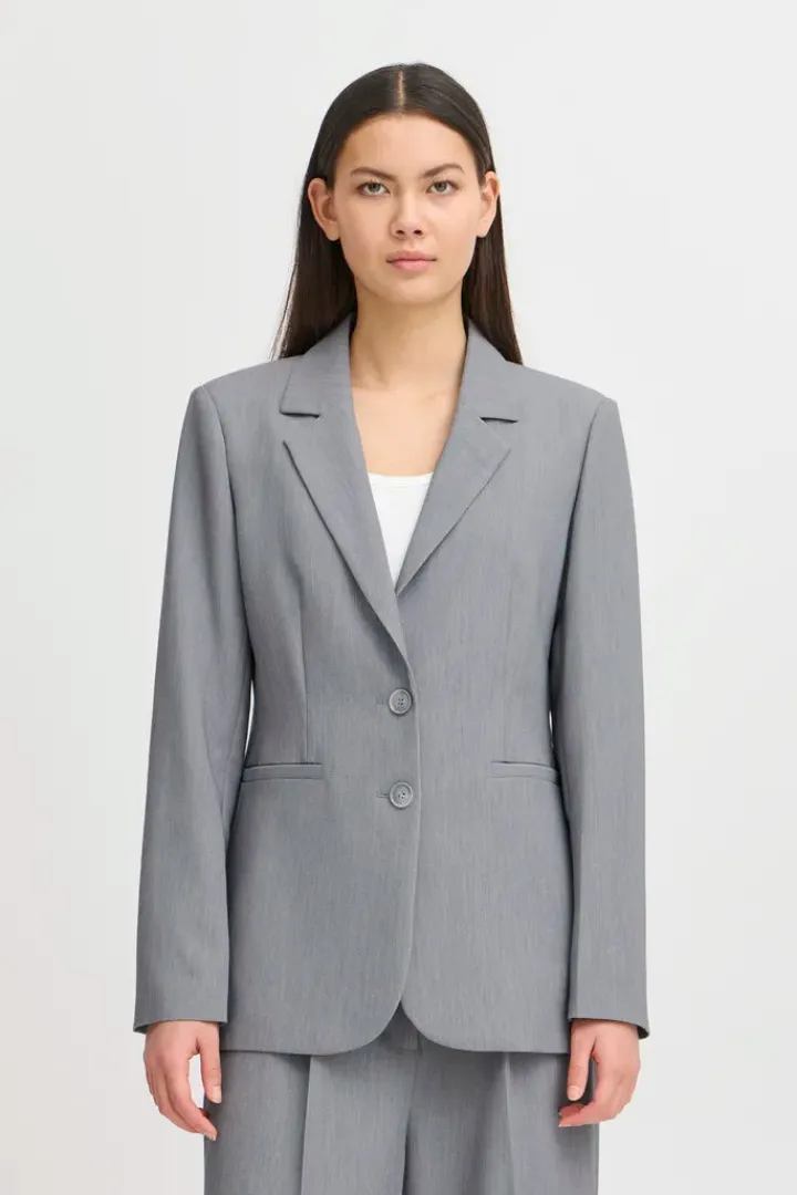 sarla_blazer_grey_melange_0.webp Ichi Coats | Blazers<Sarla Blazer ( Melange)