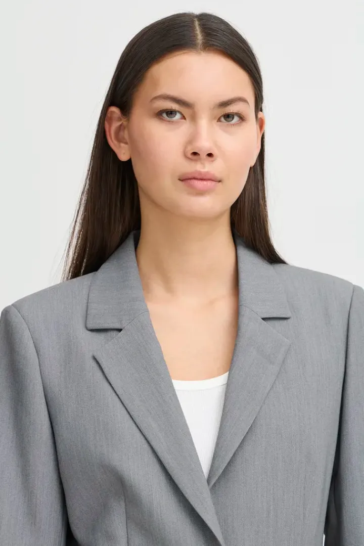 sarla_blazer_grey_melange_3.webp Ichi Coats | Blazers<Sarla Blazer ( Melange)